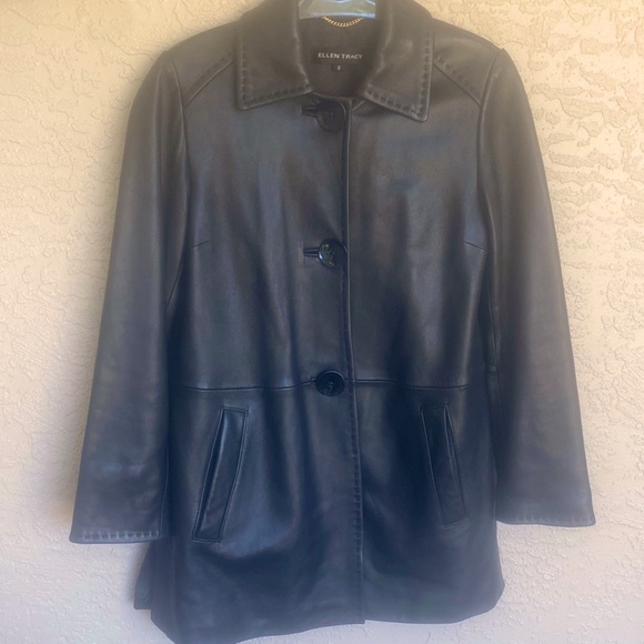 Ellen Tracy fits Medium NWOT Black Leather Jacket GORGEOUS - Picture 10 of 13